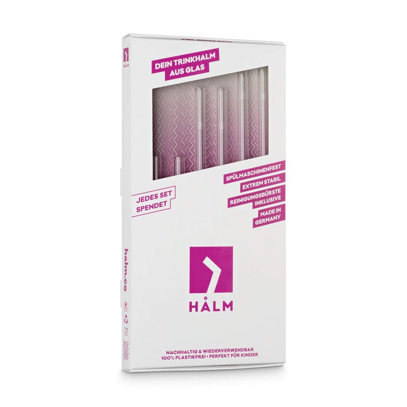 HÃ–LM HALM Glass Straws - Variety Pack: 6 Reusable Drinking Straws in 3 Sizes 2x 6 Inch, 2x 8 Inch, 2x 9 Inch + Plastic-Free Cleaning Brush - Made in Germany - Dishwasher Safe - Eco-Friendly - Image 3